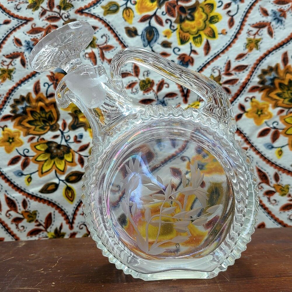 Vintage Etched Floral Glass Decanter Ornate Stopper Vanity Display Home Decor - Picture 3 of 8